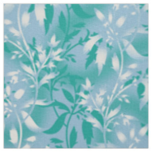 Turquoise Floral Wallpaper. Red Stem Textile Fabric