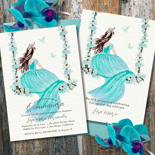 Turquoise Floral Watercolor Quinceañera Invitation (Creator Uploaded)