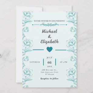 Turquoise Floral Wedding Invitation Card Design