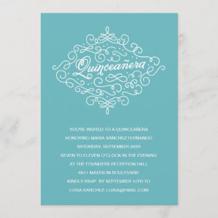 Turquoise Flourish Quinceanera Party Invitation