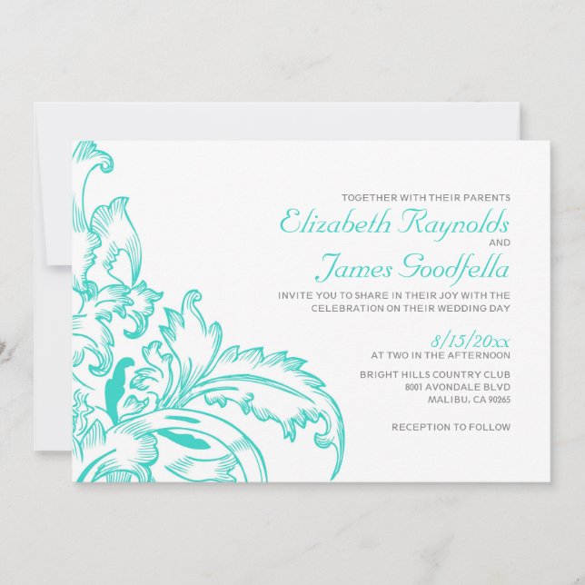 Turquoise Flourish Wedding Invitations (Front)