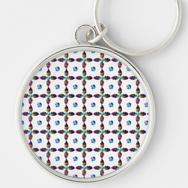Turquoise Flower Colour Art Illustration Key Ring (Front)