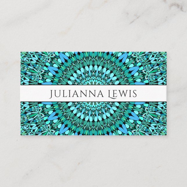 Turquoise Flower Mandala Business Card (Front)