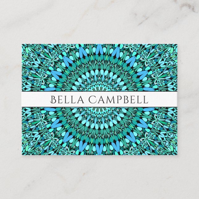 Turquoise Flower Mandala Business Card (Front)