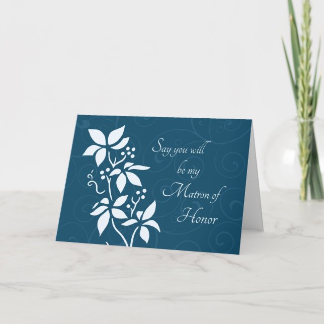 Turquoise Flower Matron of Honour Invitation Card (Front)