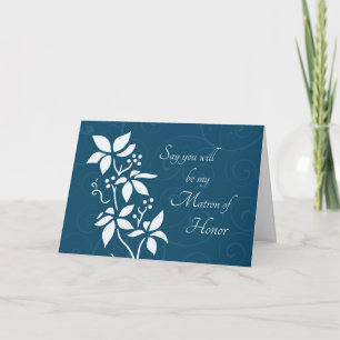 Turquoise Flower Matron of Honour Invitation Card