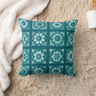Turquoise Flower Pattern Cushion