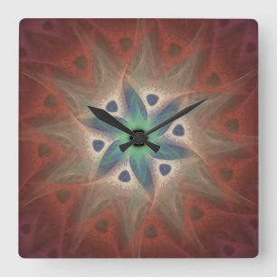 Turquoise Flower Wall Clock without Numbers