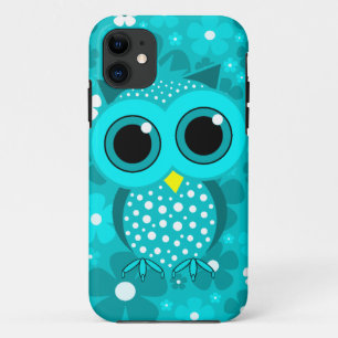 turquoise flowers and cute owl iPhone 11 case