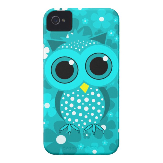 turquoise flowers and cute owl Case-Mate iPhone case (Back)