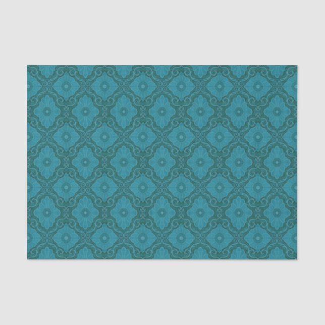 "Turquoise Flowers” bohemian arabesque pattern Tissue Paper (Front)