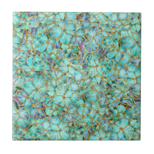 Turquoise flowers ceramic tile