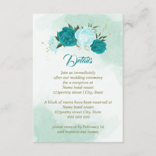 turquoise flowers green leaves enclosure card