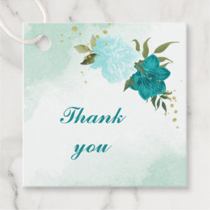 turquoise flowers green leaves wedding favour tags
