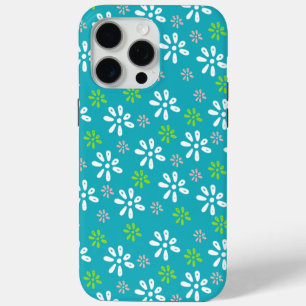 Turquoise Flowers Pattern iPhone 15 Pro Max Case