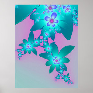 Turquoise Flowers Poster