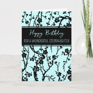Turquoise Flowers Stepdaughter Birthday Card