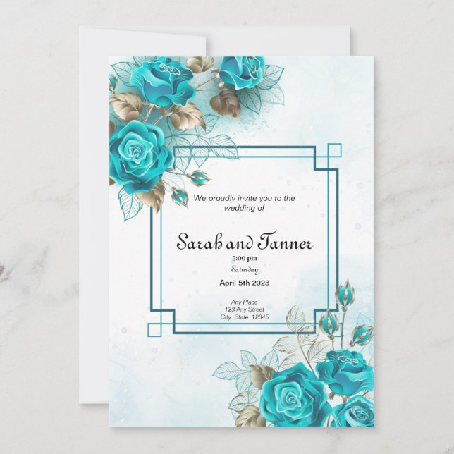 Turquoise Flowers Wedding Invitation (Front)