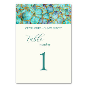 Turquoise Flowers Wedding Table Number