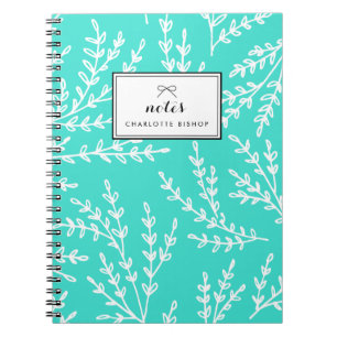 Turquoise Foliage Pattern Personalised Notebook