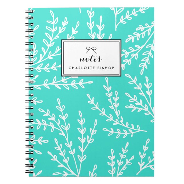 Turquoise Foliage Pattern Personalised Notebook (Front)