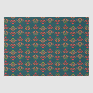 Turquoise Folk Art Floral Print Cosy Rustic Autumn Tissue Paper