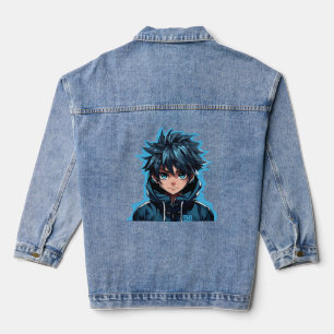 Turquoise Force: Anime-Style Manga Boy Denim Jacket