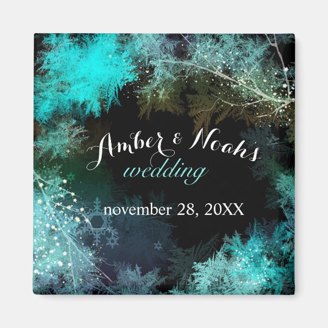 Turquoise Forest Evening Wedding Save the Date Magnet (Front)