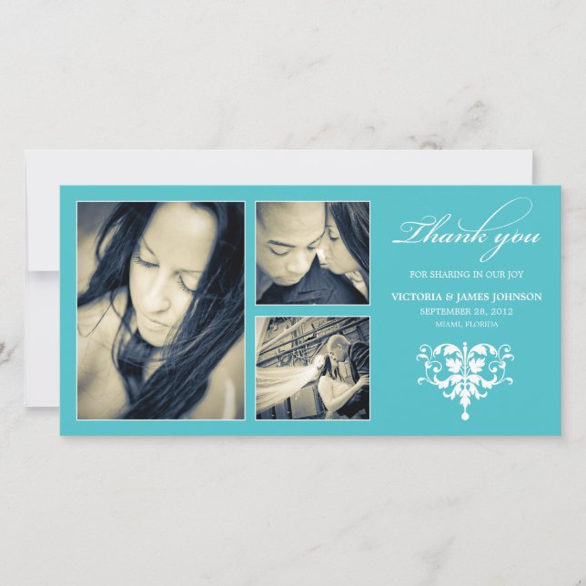 TURQUOISE FORMAL COLLAGE | WEDDING THANK YOU CARD (Front)
