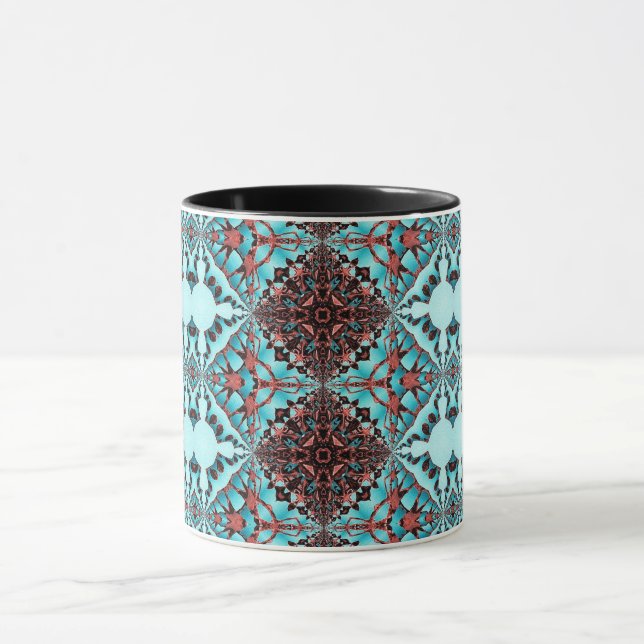 Turquoise Fractal Star Blast Mug (Center)
