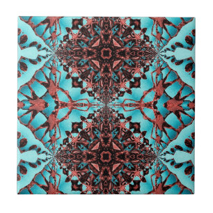 Turquoise Fractal Star Blast Tile