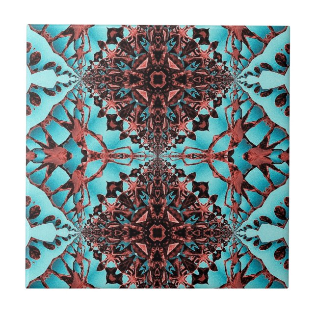 Turquoise Fractal Star Blast Tile (Front)