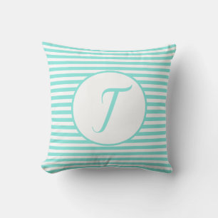 Turquoise Frame Monogram Letter Stripes Cushion