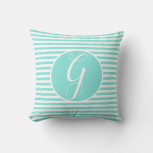 Turquoise Frame Monogram Letter Stripes Cushion
