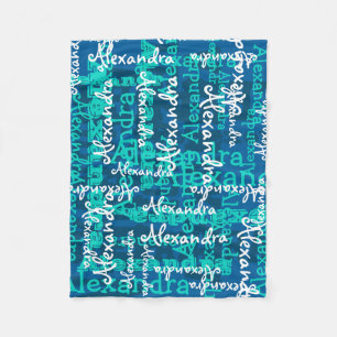 Turquoise Frozen Ice Blue Girls Name Collage Fleece Blanket