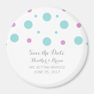 Turquoise Fuchsia Confetti Save the Date Magnet