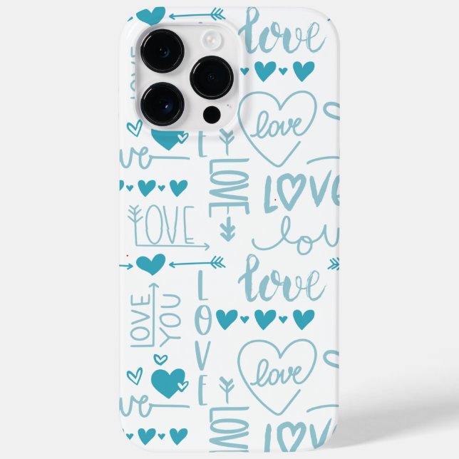 Turquoise Fun and Modern Love and Hearts Case-Mate iPhone Case (Back)