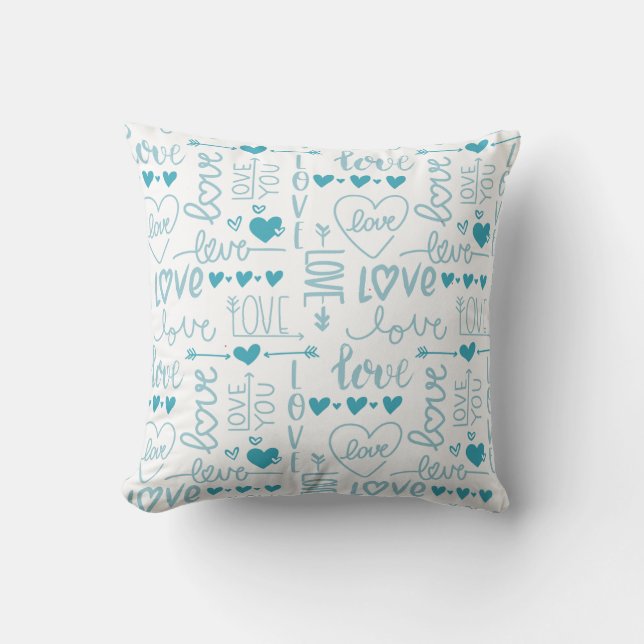 Turquoise Fun and Modern Love and Hearts Cushion (Front)