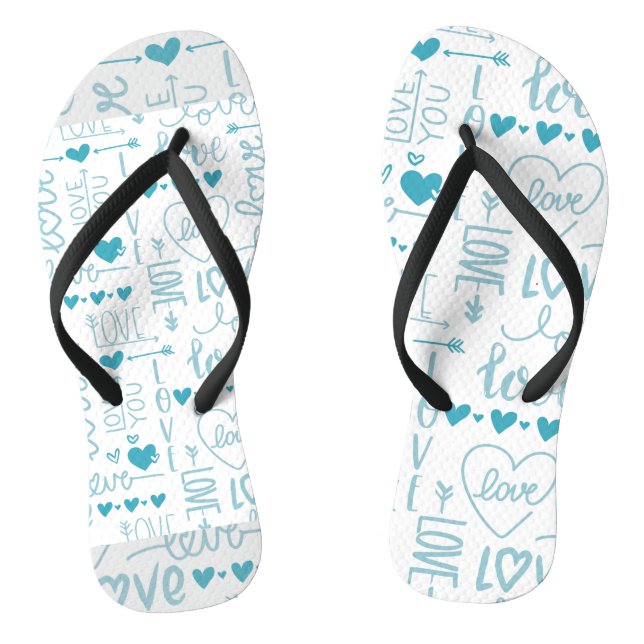 Turquoise Fun and Modern Love and Hearts Flip Flops (Footbed)