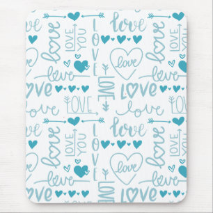 Turquoise Fun and Modern Love and Hearts Mouse Mat