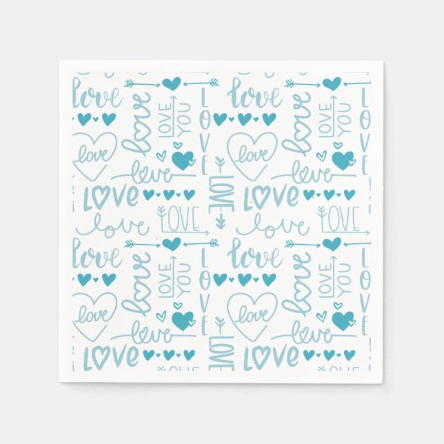 Turquoise Fun and Modern Love and Hearts Napkin (Front)