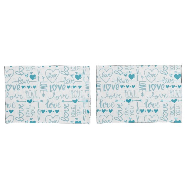 Turquoise Fun and Modern Love and Hearts Pillowcase (Front-Set)