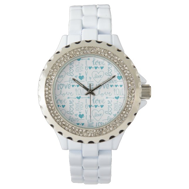 Turquoise Fun and Modern Love and Hearts Watch (Front)