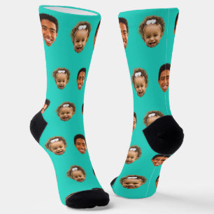 Turquoise Funny Custom 2 Face Photo Mum Socks