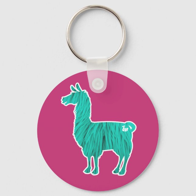 Turquoise Furry Llama Keychain (Front)