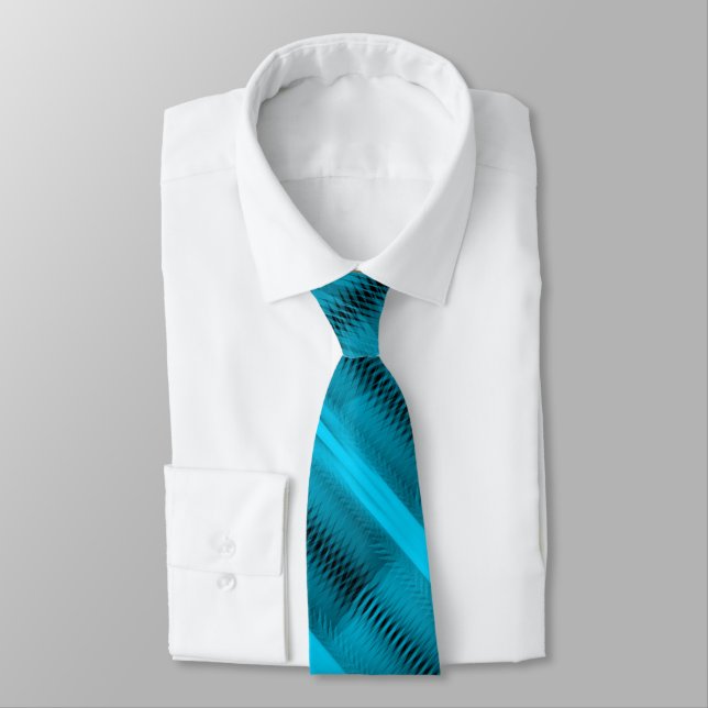 Turquoise Futuristic Abstract Diagonal Pattern Art Tie (Tied)
