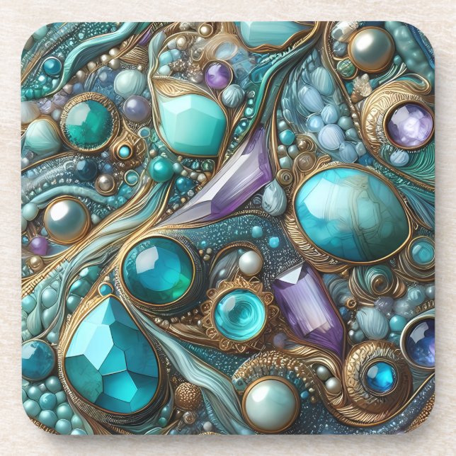 Turquoise Gemstone Cork Back Coasters Set of 6 (Front)