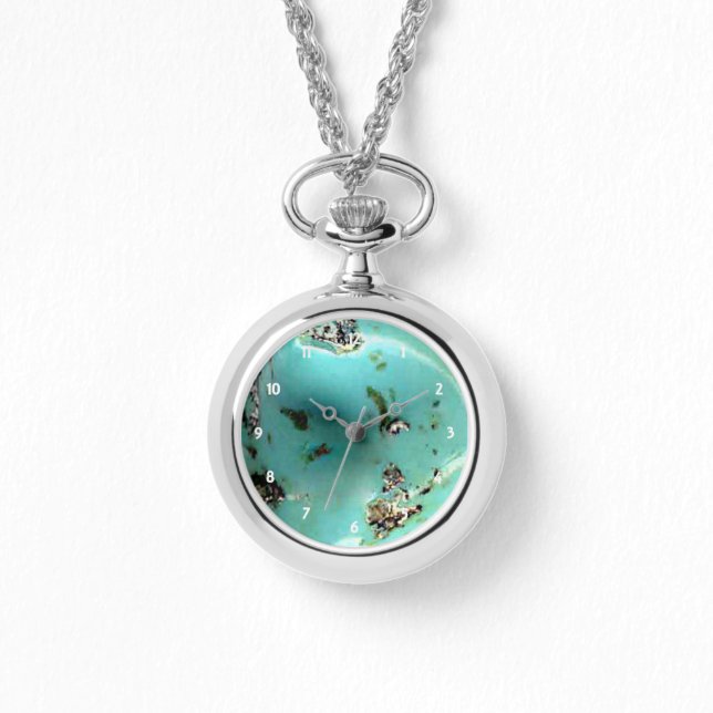 Turquoise Gemstone Image Women Silver Wrap-Around Watch (Front)