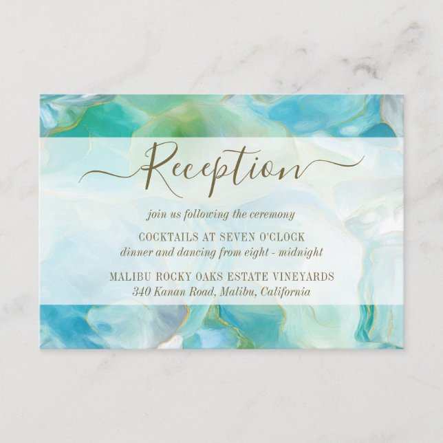 Turquoise Gemstone Watercolor Wedding Reception Enclosure Card (Front)
