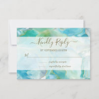Turquoise Gemstone Watercolor Wedding RSVP